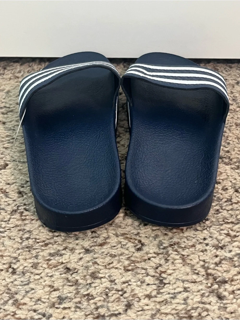 adidas Navy Slide Sandals with White Stripes - Kids